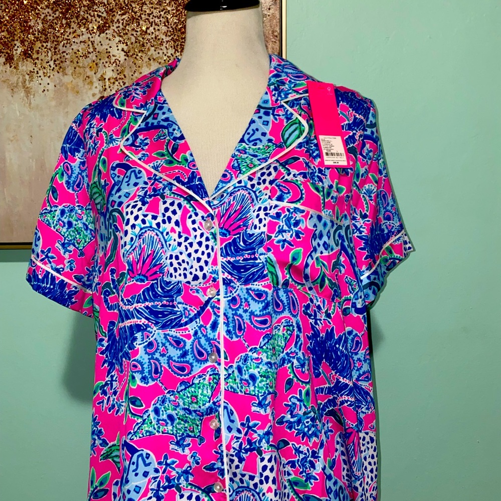 NWT Lilly Pulitzer 
PJ WOVEN SS TOP
PLUMERIA PINK
UNTAMED HEARTS